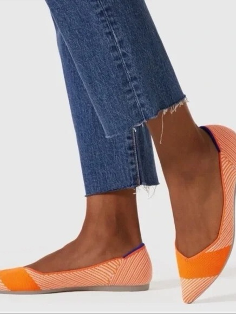 ROTHY’s Orange and Cream Striped Pointed Women’s Flats